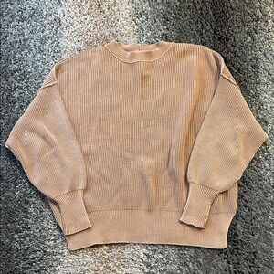 Aerie Cozy Ribbed Tan Crew Neck Sweater